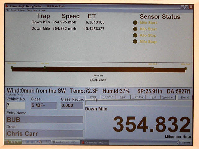 Shot of the timing screen after the BUB Motorcycle run