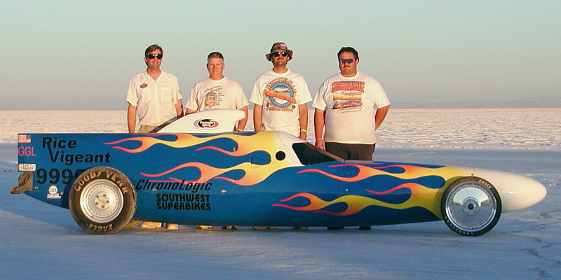 Rice Vigeant Racing Bellytank Lakester 9999 on the Bonneville Salt Flats